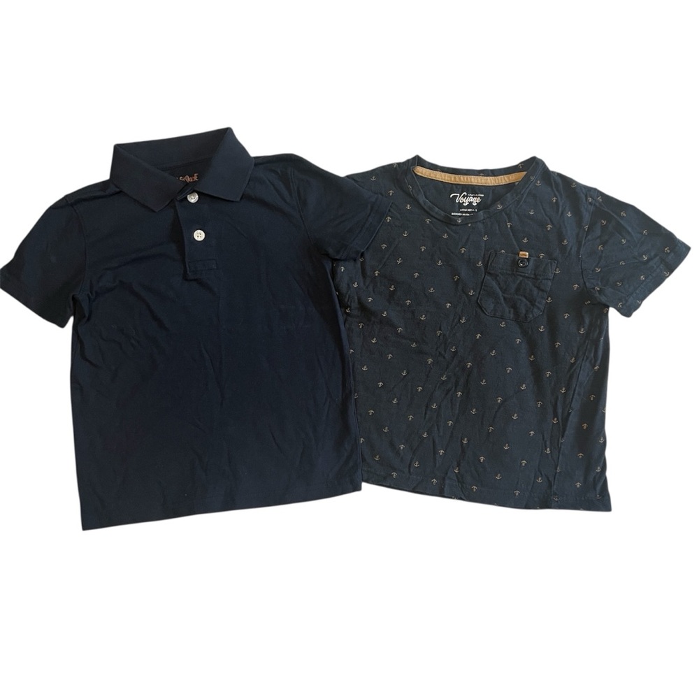 4-5 Years Navy Kids Polo and Anchor Print Tee Set